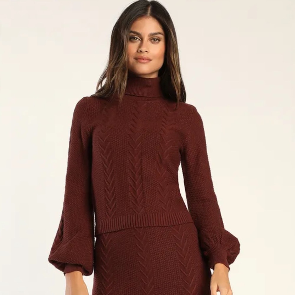 Lulu’s My Vibe Brown Cable Knit Turtleneck